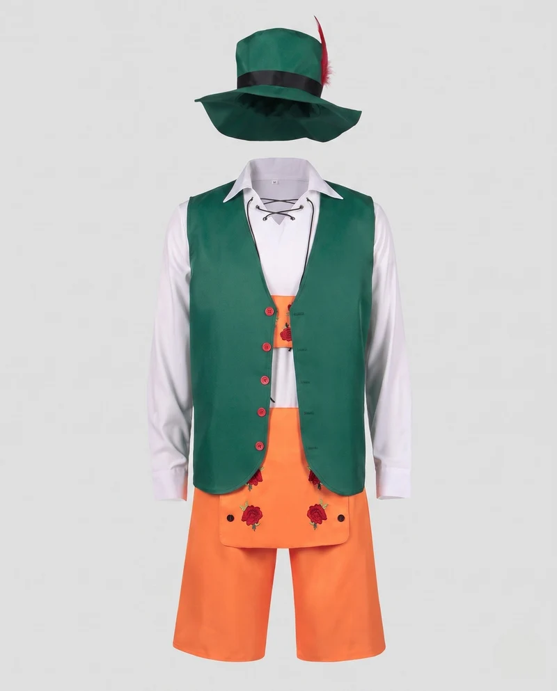 Herren Oktoberfest-Kostüm-Set mit schickem Hut, Weste, Bluse und Latzhose Drune