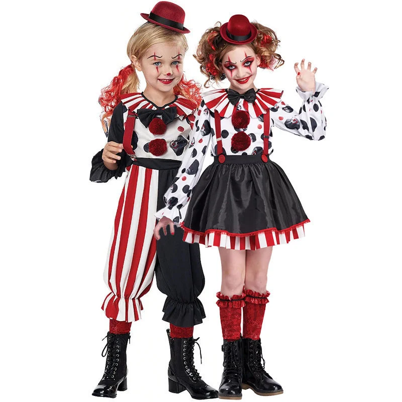 Mädchen Clown-Kostüm mit gestreiftem Overall und lustigen Accessoires Drune