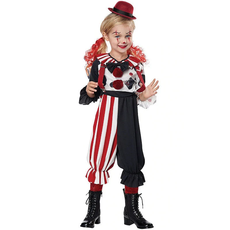 Mädchen Clown-Kostüm mit gestreiftem Overall und lustigen Accessoires Drune