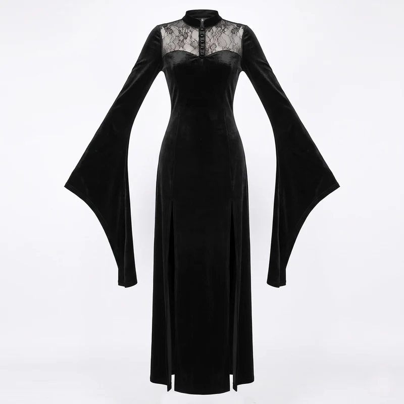 Damen Abendkleid mit Spitzenuntersetzung und tiefem Schlitz Drune