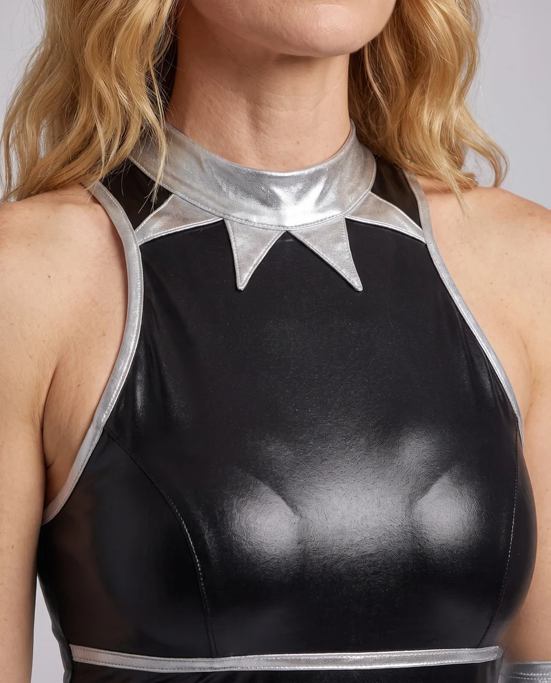 Damen Catsuit Costume mit Katzenohren und Armstulpen Drune