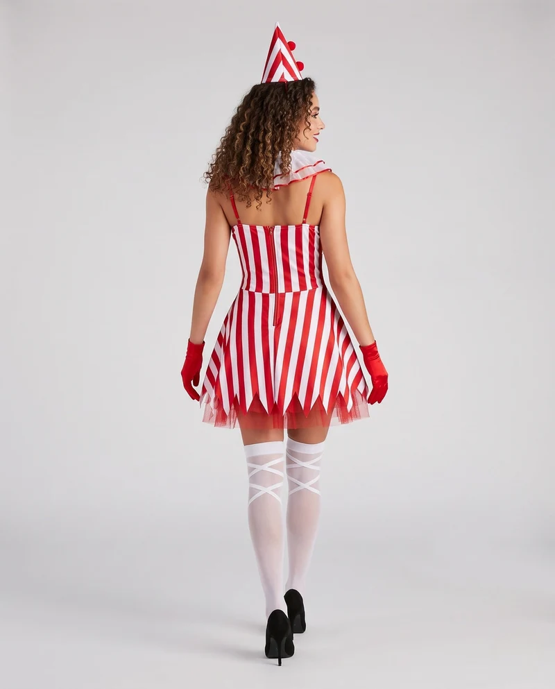 Damen Clownkostüm mit Streifen und Rüschen Drune