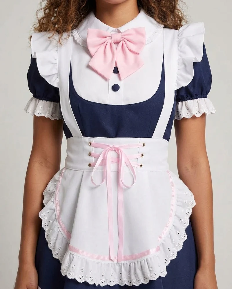 Damen Dienstmädchen-Kleid mit Rüschendetails und Haarschmuck Drune