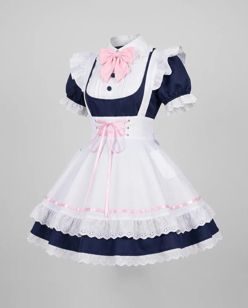 Damen Dienstmädchen-Kleid mit Rüschendetails und Haarschmuck Drune