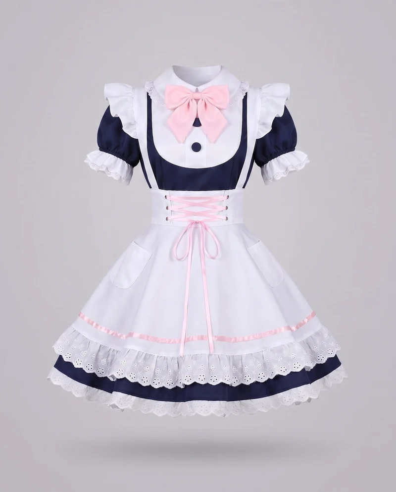 Damen Dienstmädchen-Kleid mit Spitzen- und Rüschenakzenten Drune