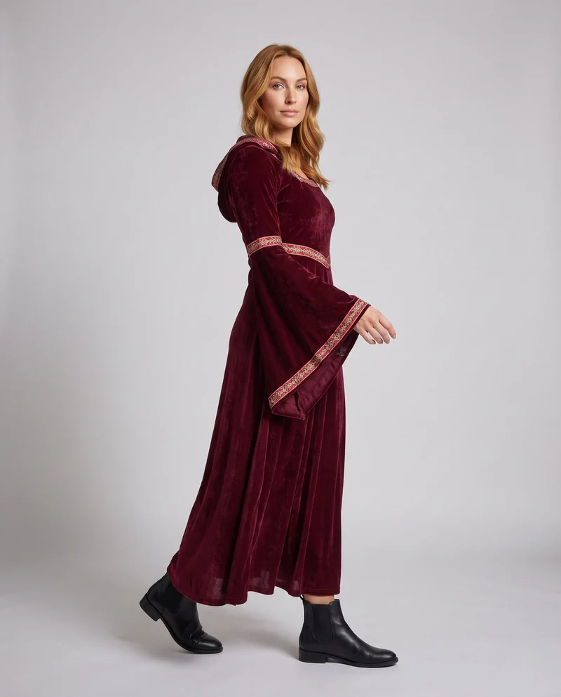Damen Elegantes Kapuzenkleid mit ausgestellten Ärmeln und Schleifendetails Drune