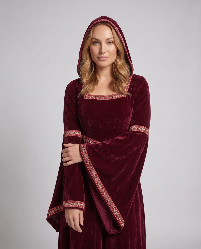 Damen Elegantes Kapuzenkleid mit ausgestellten Ärmeln und Schleifendetails Drune