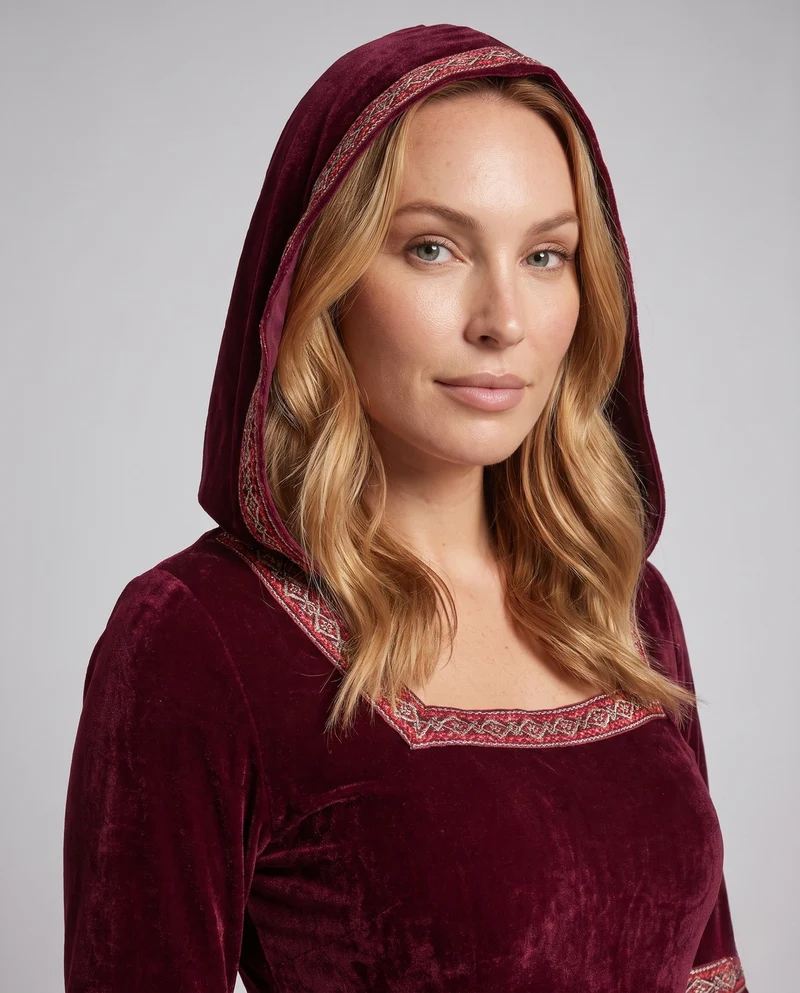 Damen Elegantes Kapuzenkleid mit ausgestellten Ärmeln und Schleifendetails Drune