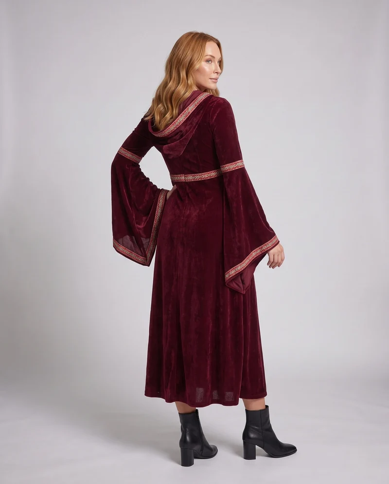 Damen Elegantes Kapuzenkleid mit ausgestellten Ärmeln und Schleifendetails Drune
