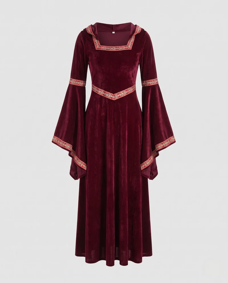 Damen Elegantes Kapuzenkleid mit ausgestellten Ärmeln und Schleifendetails Drune