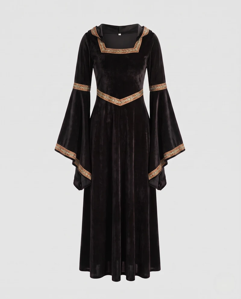 Damen Elegantes Kapuzenkleid mit ausgestellten Ärmeln und Schleifendetails Drune