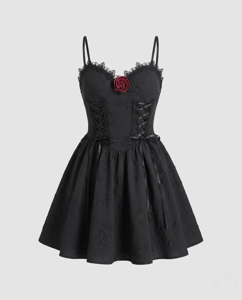 Damen Elegantes Korsett-Kleid mit Spitzenakzenten und schmeichelnder A-Linien-Silhouette Drune