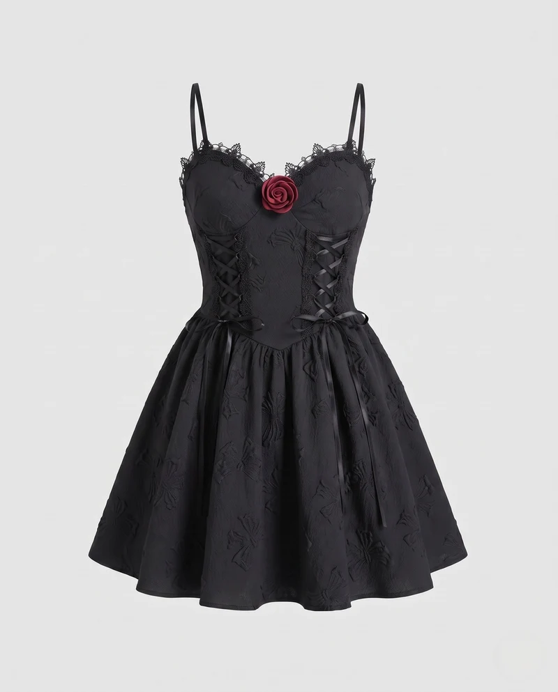 Damen Elegantes Korsett-Kleid mit Spitzenakzenten und schmeichelnder A-Linien-Silhouette Drune