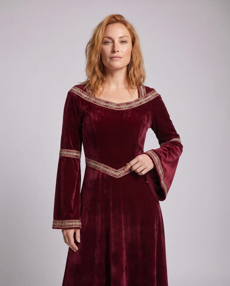 Damen Elegantes Kostüm mit Kapuze und Spitzenverzierungen Drune