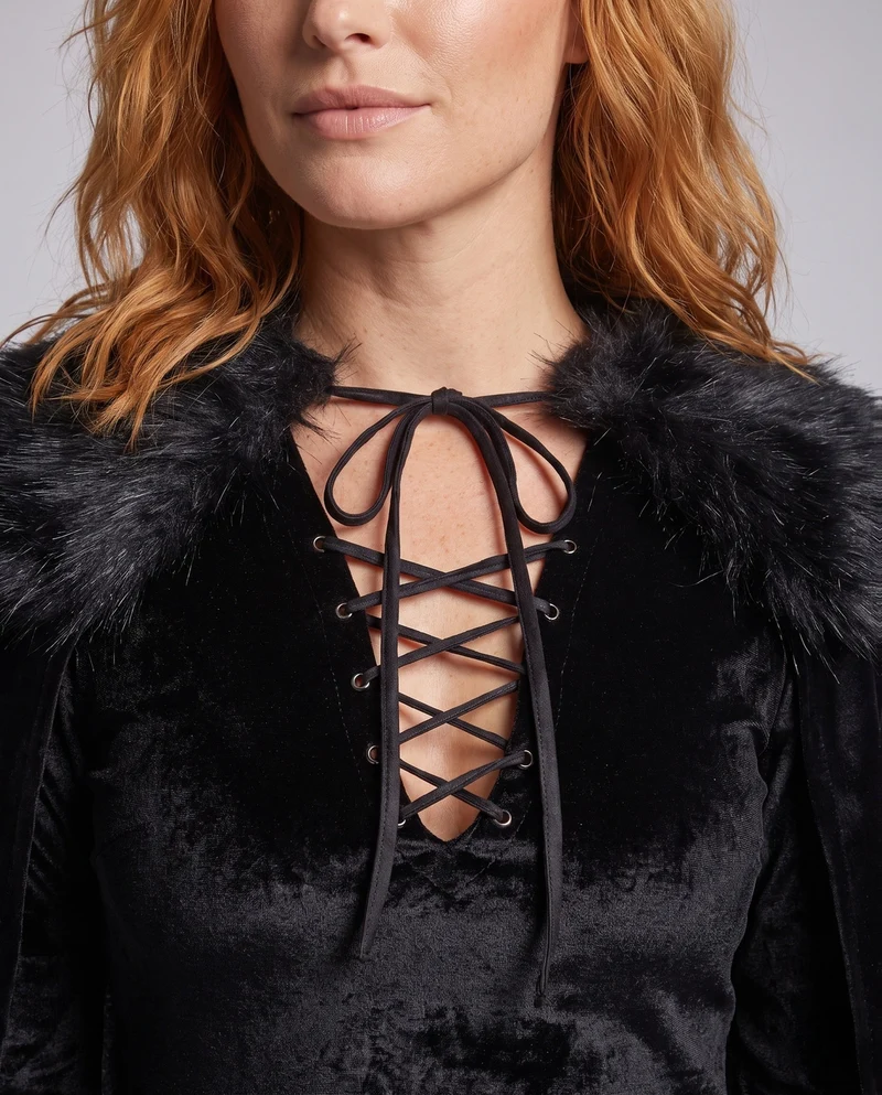 Damen elegantes Kostümkleid mit Kapuze und Schneckenärmeln Drune