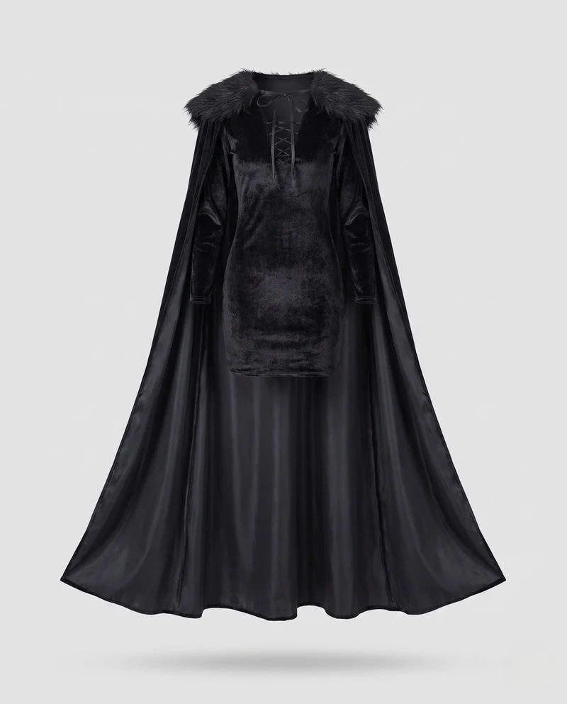 Damen elegantes Kostümkleid mit Kapuze und Schneckenärmeln Drune