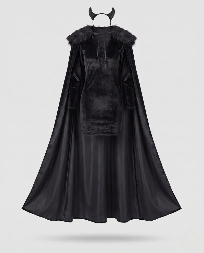 Damen elegantes Kostümkleid mit Kapuze und Schneckenärmeln Drune