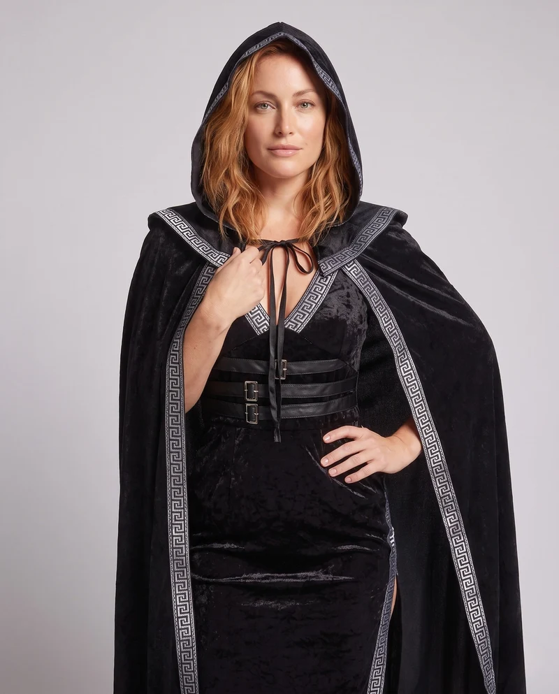 Damen elegantes Kostümkleid mit Kapuze und Schößchen Drune