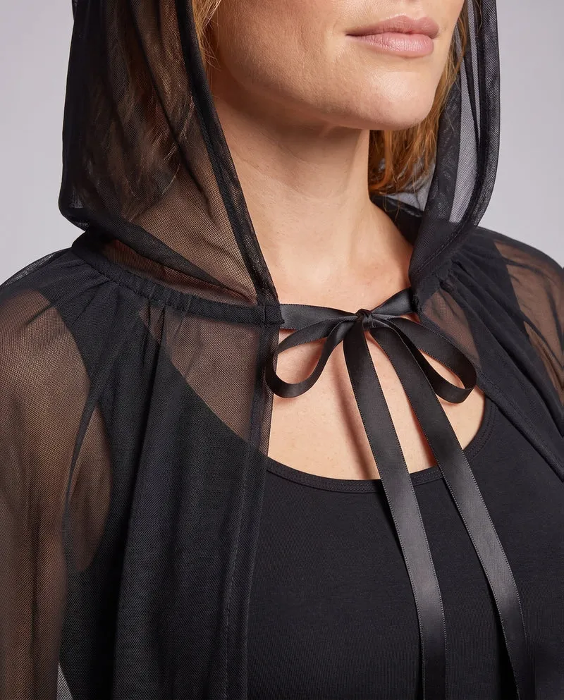 Damen elegantes Langarmkostüm mit schimmerndem Überrock und Kapuze Drune