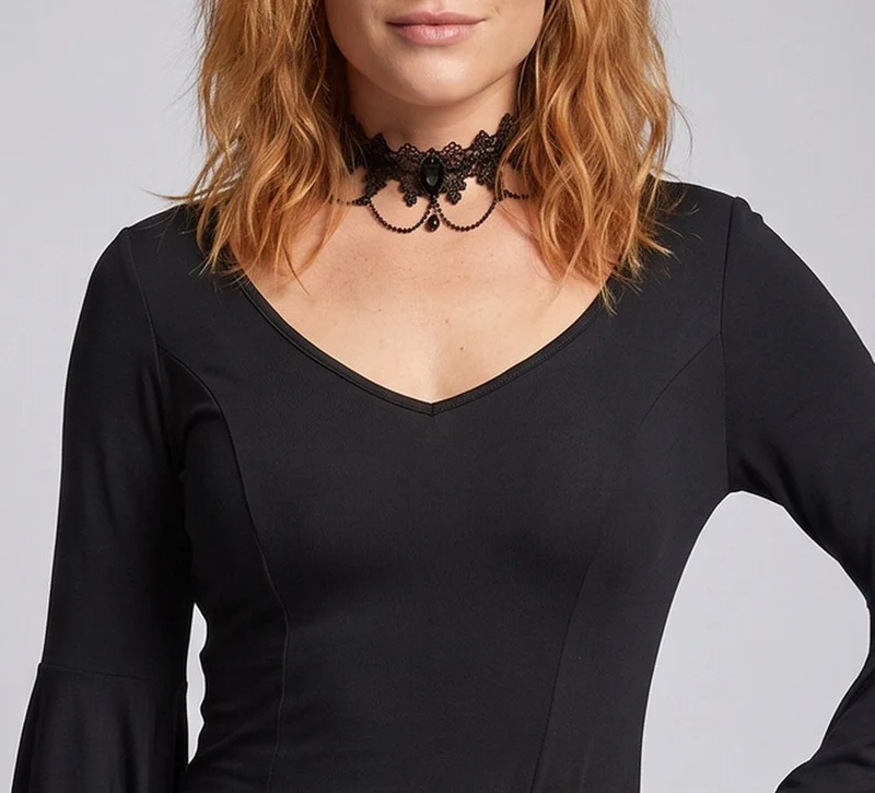 Damen Elegantes Maxikleid mit dramatischen Glockenärmeln und V-Ausschnitt Drune