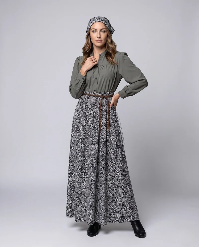 Damen Elegantes Maxikleid mit strukturiertem Oberteil und floralem Rock Drune