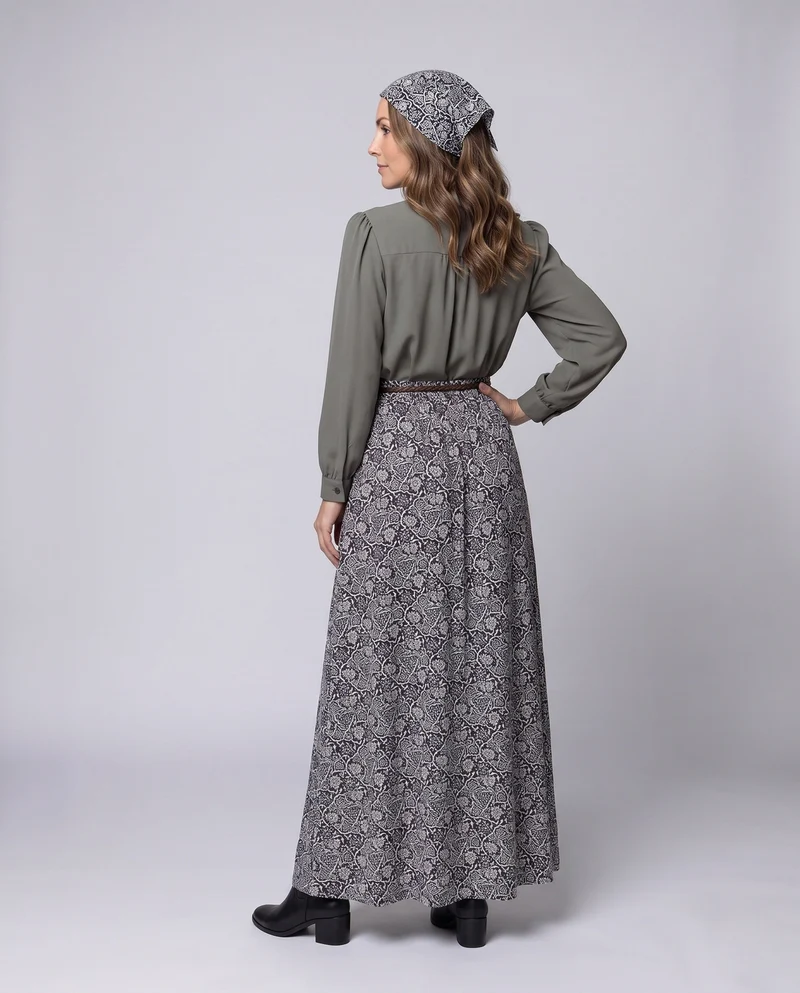 Damen Elegantes Maxikleid mit strukturiertem Oberteil und floralem Rock Drune