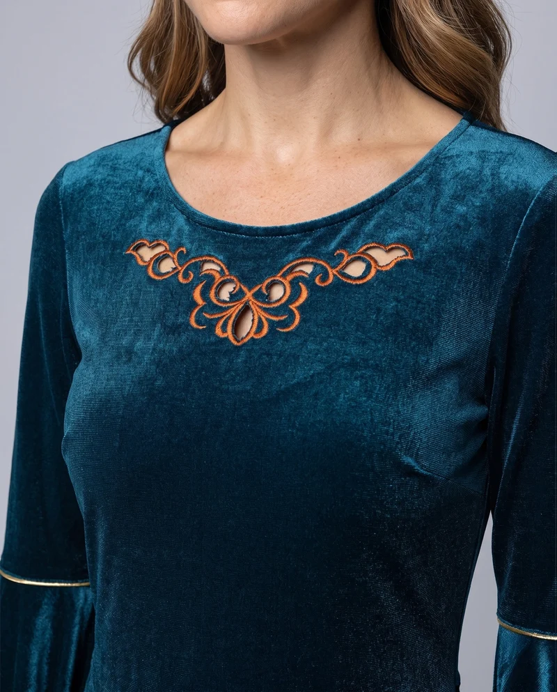Damen Elegantes Maxikleid mit weit ausgestellten Ärmeln und dekorativem Taillengürtel Drune