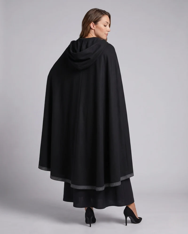 Damen Elegantes Samtkleid mit Kapuze und Rüschendetails Drune