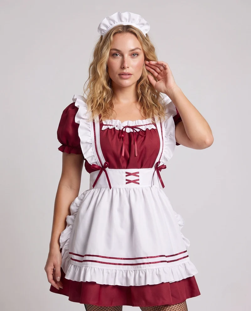 Damen fantasievolles Dienstmädchen-Kostüm mit Rüschen und Satin-Details Drune