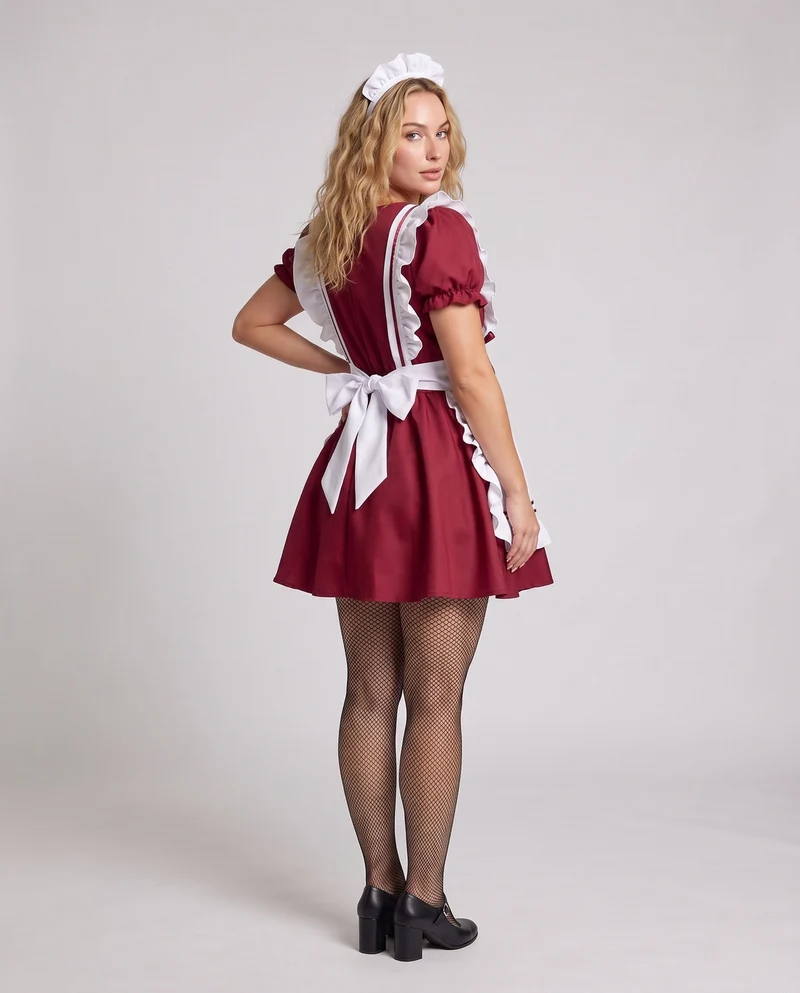 Damen fantasievolles Dienstmädchen-Kostüm mit Rüschen und Satin-Details Drune