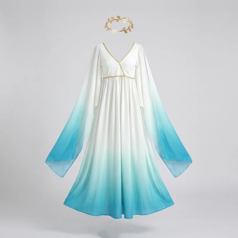 Damen Fließendes Maxi-Kleid mit weiten Ärmeln und Ombre-Effekt Drune