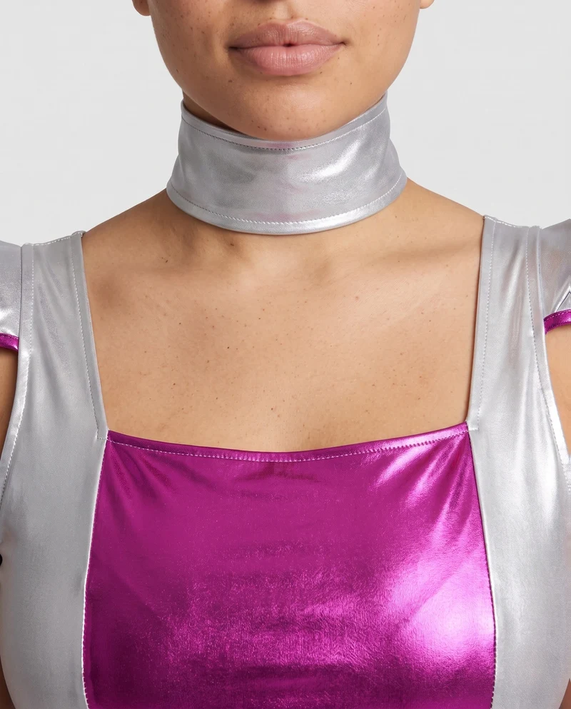 Damen Futuristisches Kostüm mit Armstulpen und glänzenden Akzenten Drune