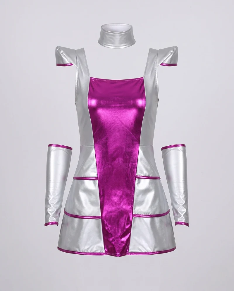 Damen Futuristisches Kostüm mit Armstulpen und glänzenden Akzenten Drune