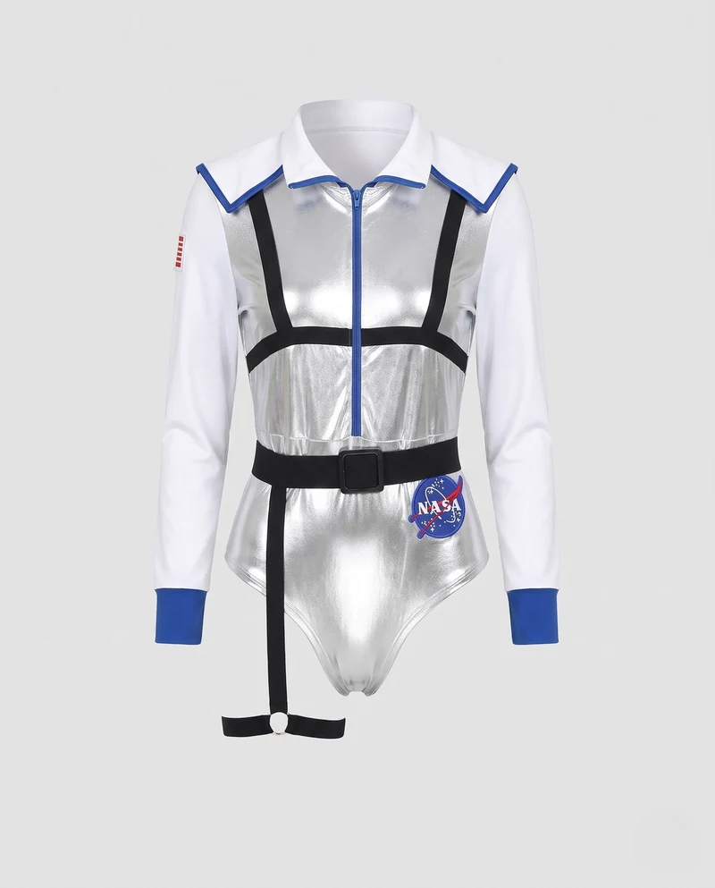 Damen futuristisches Raumanzug-Kostüm mit integrierten Sicherheitsdetails Drune