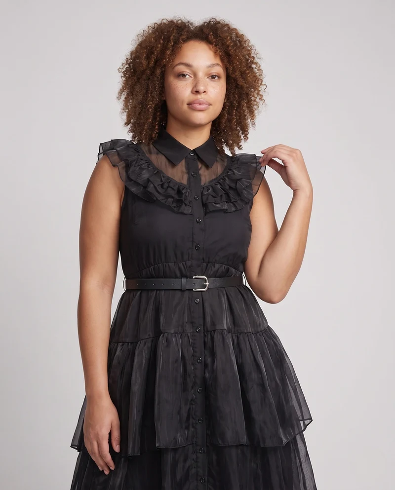 Damen Gartenkleid mit Rüschendetails und tailliertem Gürtel Drune
