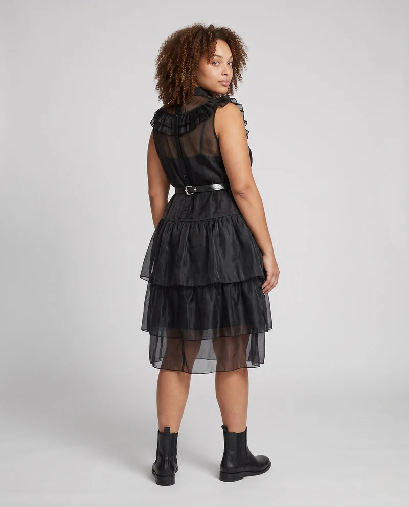 Damen Gartenkleid mit Rüschendetails und tailliertem Gürtel Drune