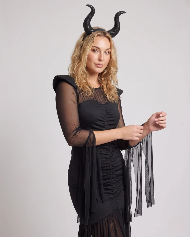 Damen Glamouröses Abendkleid mit Fransen und transparenten Ärmeln Drune