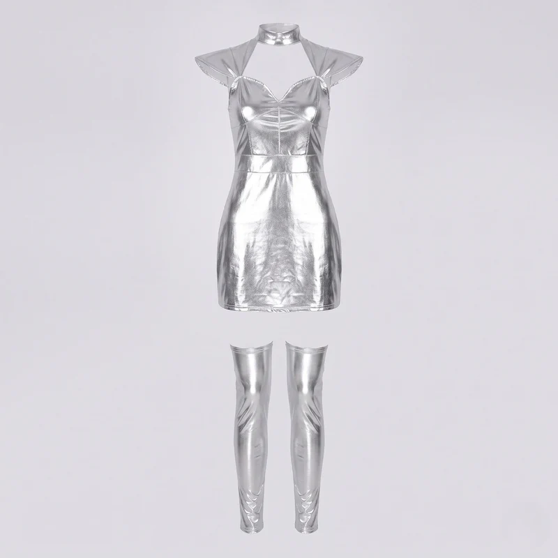 Damen Glamouröses Metallic-Kleid mit High-Gloss-Finish Drune