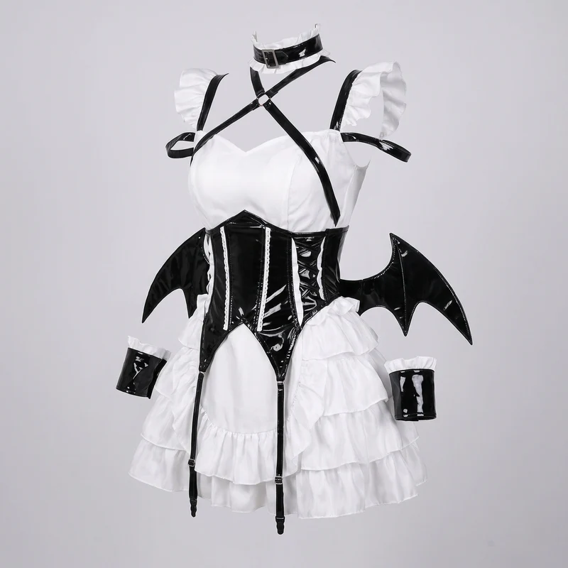 Damen Gothic Dienstmädchen-Kostüm mit voluminösem Rock und Spitzenakzenten Drune