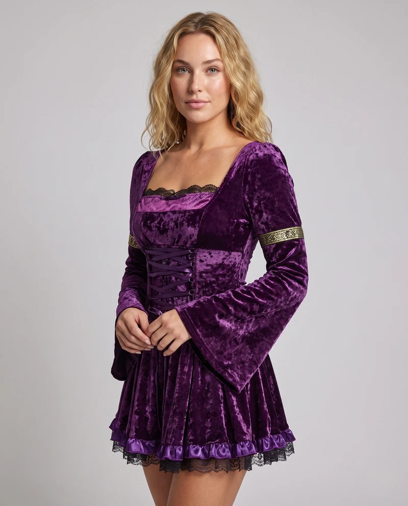 Damen Gothic Elegantes Minikleid mit Rüschendetails Drune