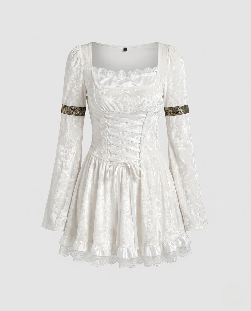Damen Gothic Elegantes Minikleid mit Rüschendetails Drune