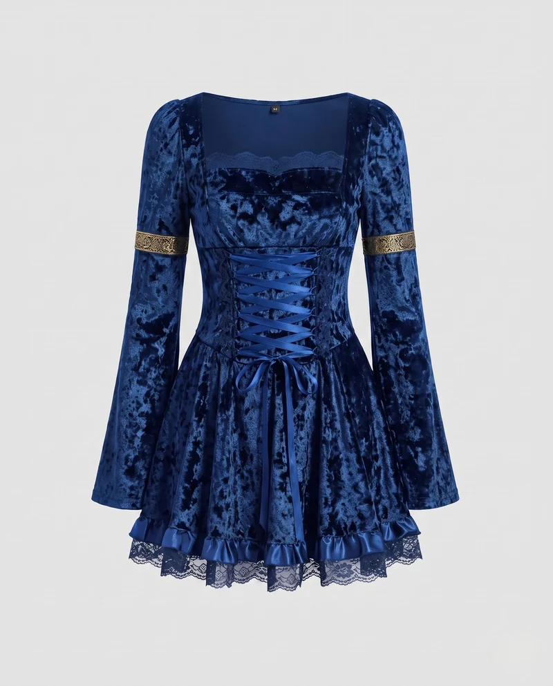 Damen Gothic Elegantes Minikleid mit Rüschendetails Drune