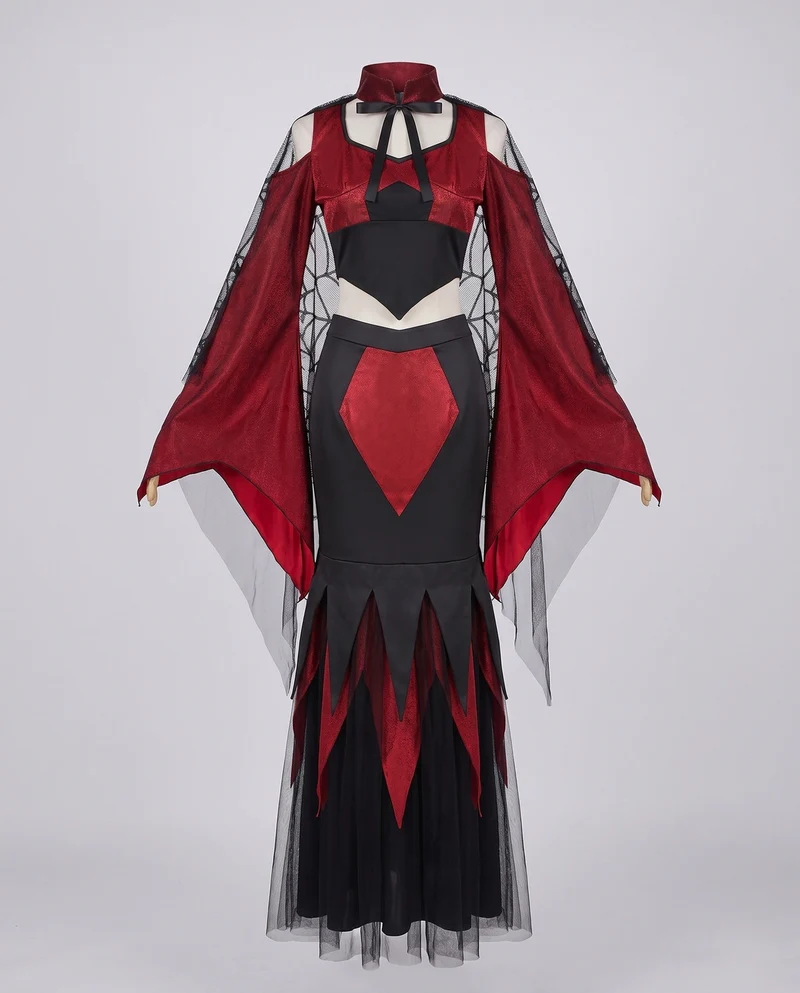 Damen Gothic Vampirkleid mit transparenten Tüllärmel und dramatischem Schlitz Drune