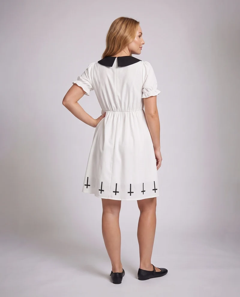 Damen Gothisches Kleid mit Kragen und Symbol-Motiv Drune