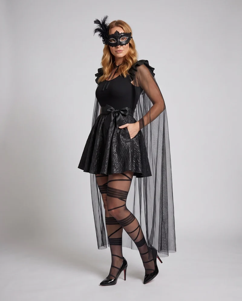 Damen Halloween-Kostümkleid mit transparentem Überrock Drune