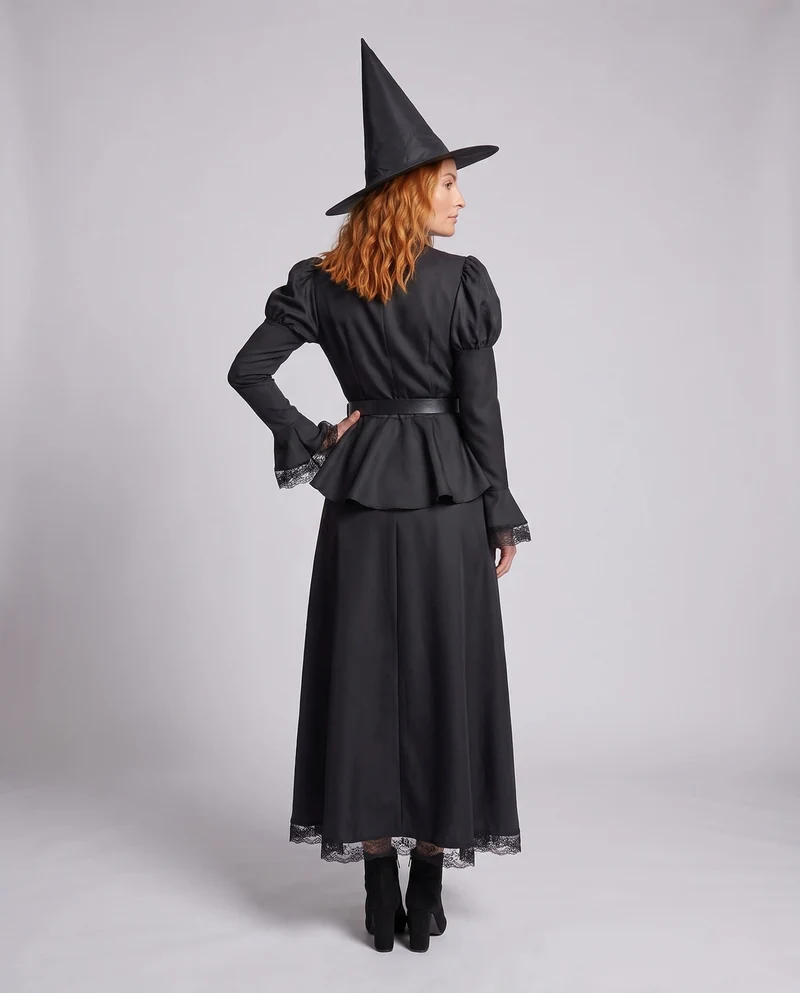 Damen Hexenkleid mit weitem Rock und Spitzenverzierungen Drune