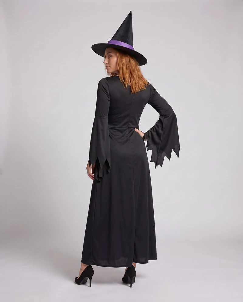 Damen Hexenkostüm mit auffälligen Flügelärmeln und elegantem Hut Drune