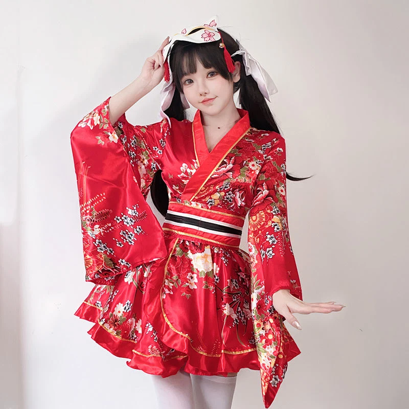 Damen Kimono-Kleid mit eleganter Schärpe und weitem Ärmel Drune