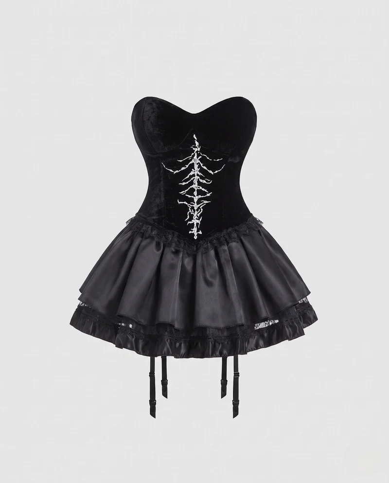 Damen Korsett-Kleid mit Tüllrock und Spitzenverzierungen Drune