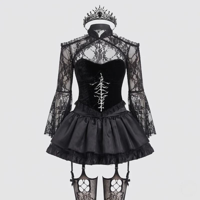 Damen Korsett-Kleid mit Tüllrock und Spitzenverzierungen Drune